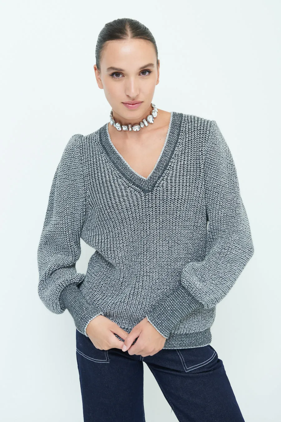 Classic herringbone V-neck sweater wholesale