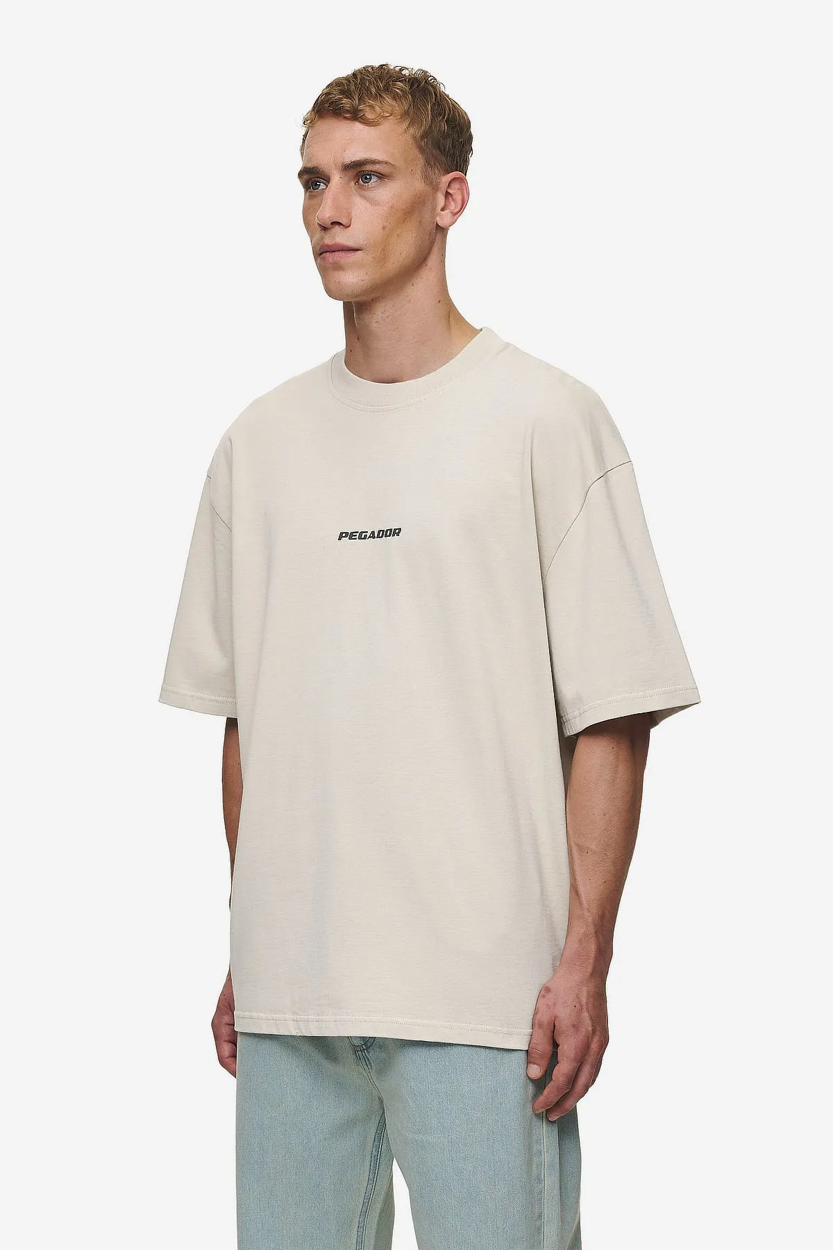 Colne Logo Oversized Tee Washed Light Beige Anthracite