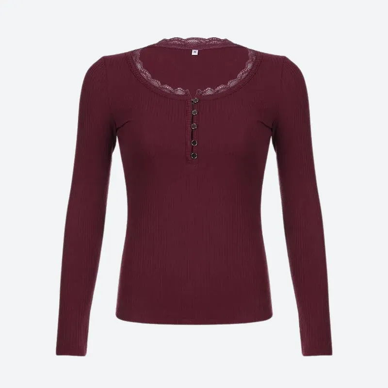 Corduroy Lace Trim Top