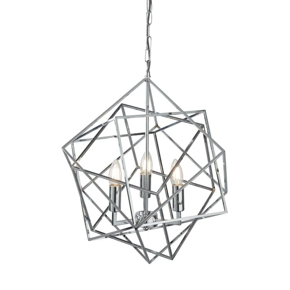 Cube 3 Light Chrome Geometric Cube Ceiling Pendant