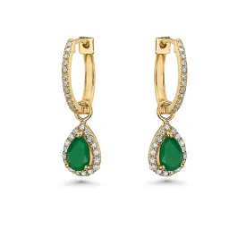 Diamond Hoop & Dangle Emerald Pear Shape With Diamond Halo Earrings (1.06 ct.) in 14K Gold