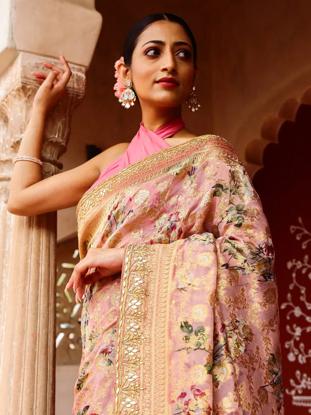 Digital Floral Printed Banarasi Saree