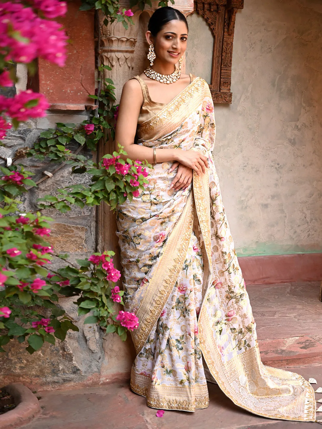 Digital Floral Printed Banarasi Saree