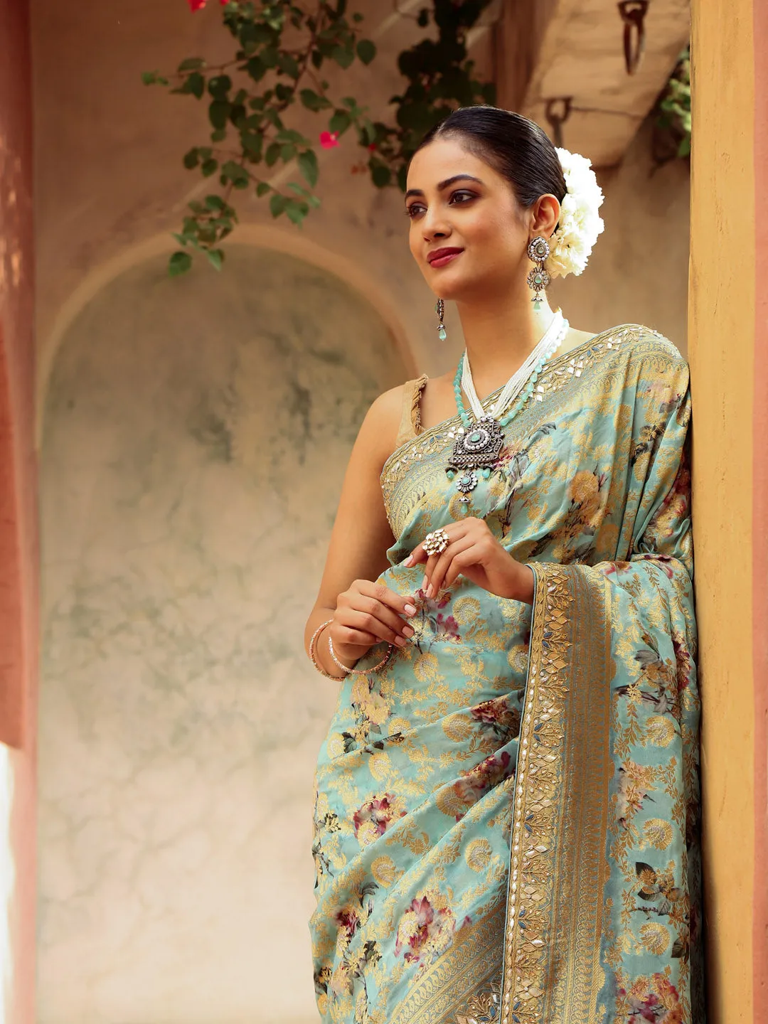 Digital Floral Printed Banarasi Saree