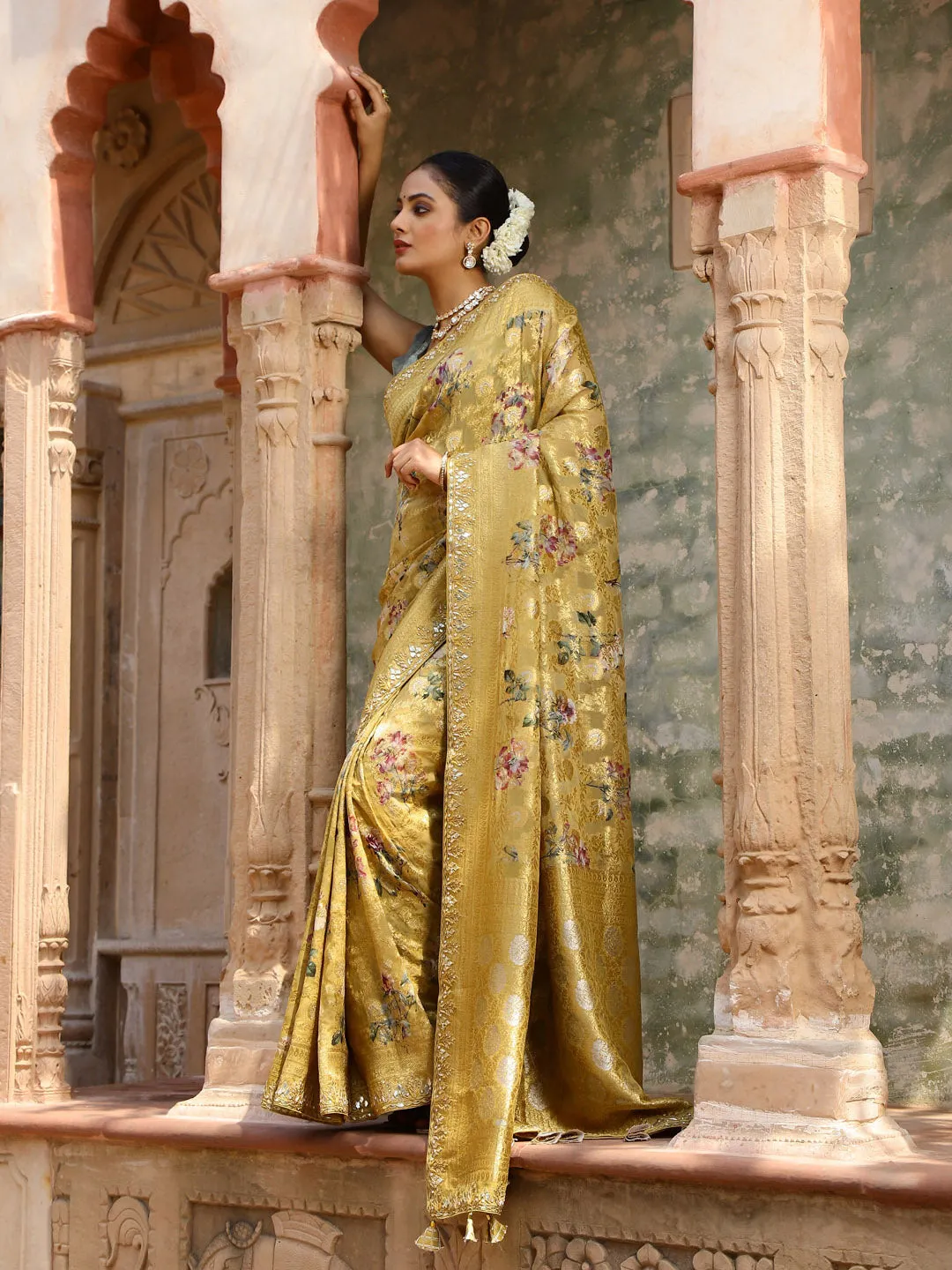 Digital Floral Printed Banarasi Saree