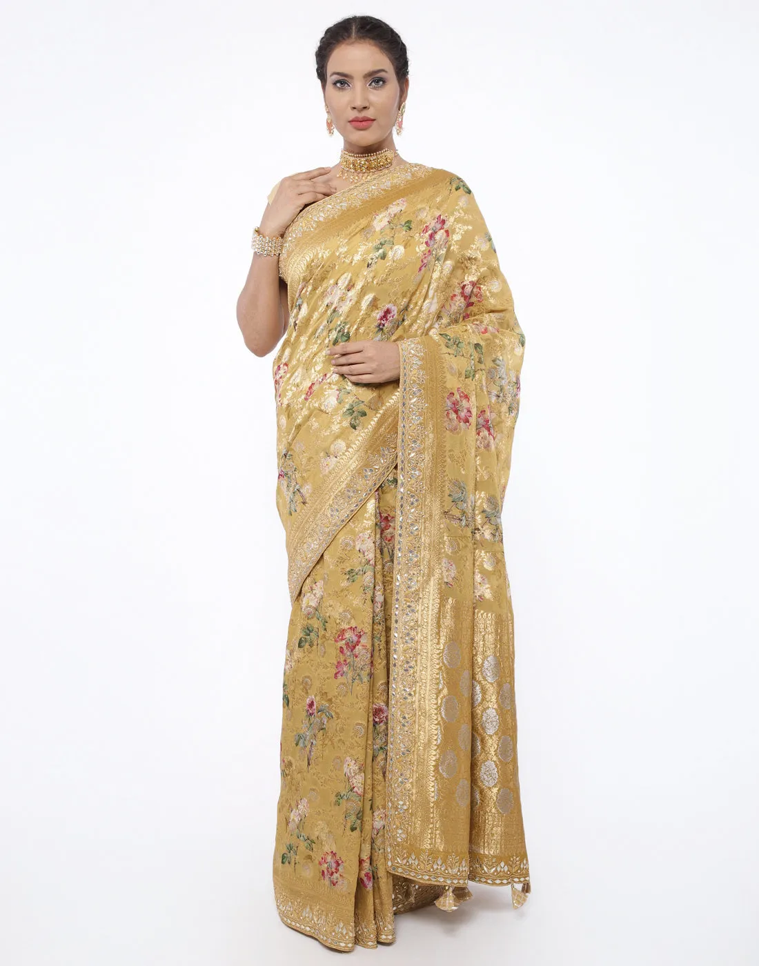 Digital Floral Printed Banarasi Saree