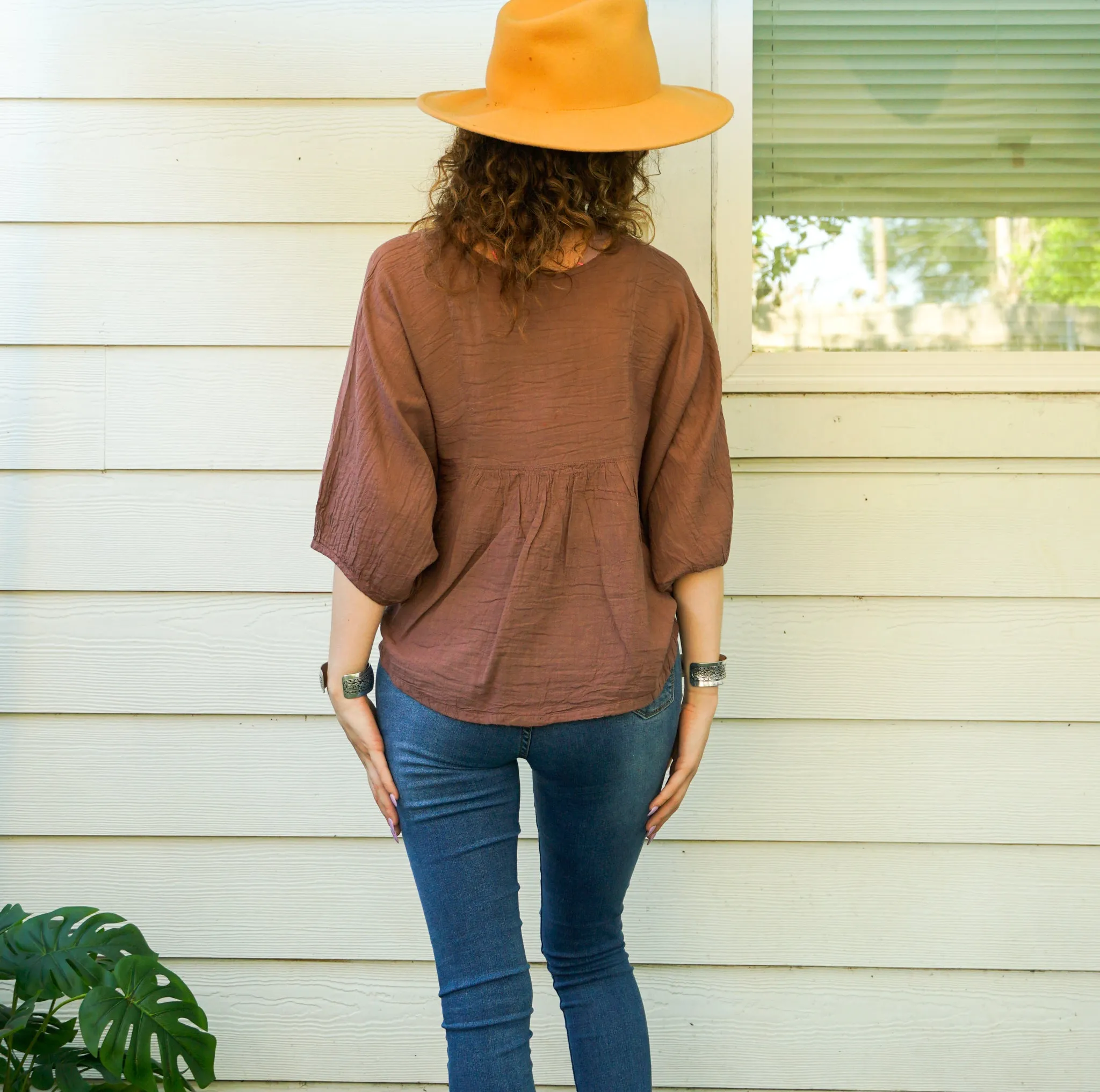 Dusty Rose Raw Natural Cotton Gauze Blouse