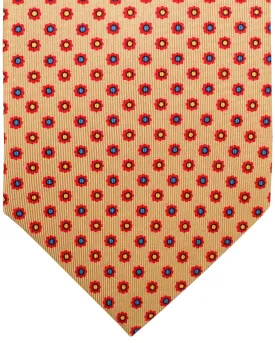 Sale: E. Marinella Classic Silk Tie - Orange, Taupe, and Red Mini Flowers