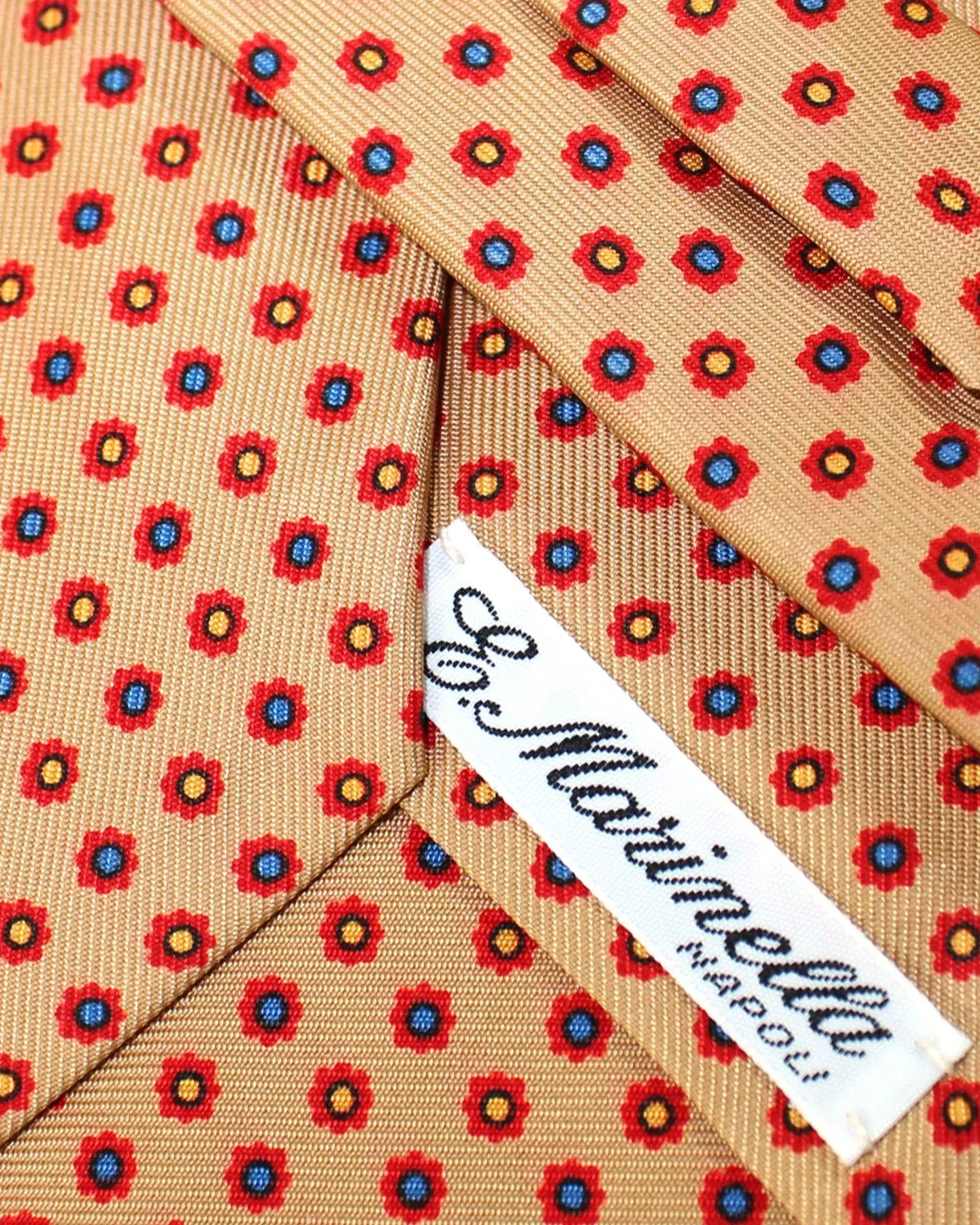 Sale: E. Marinella Classic Silk Tie - Orange, Taupe, and Red Mini Flowers