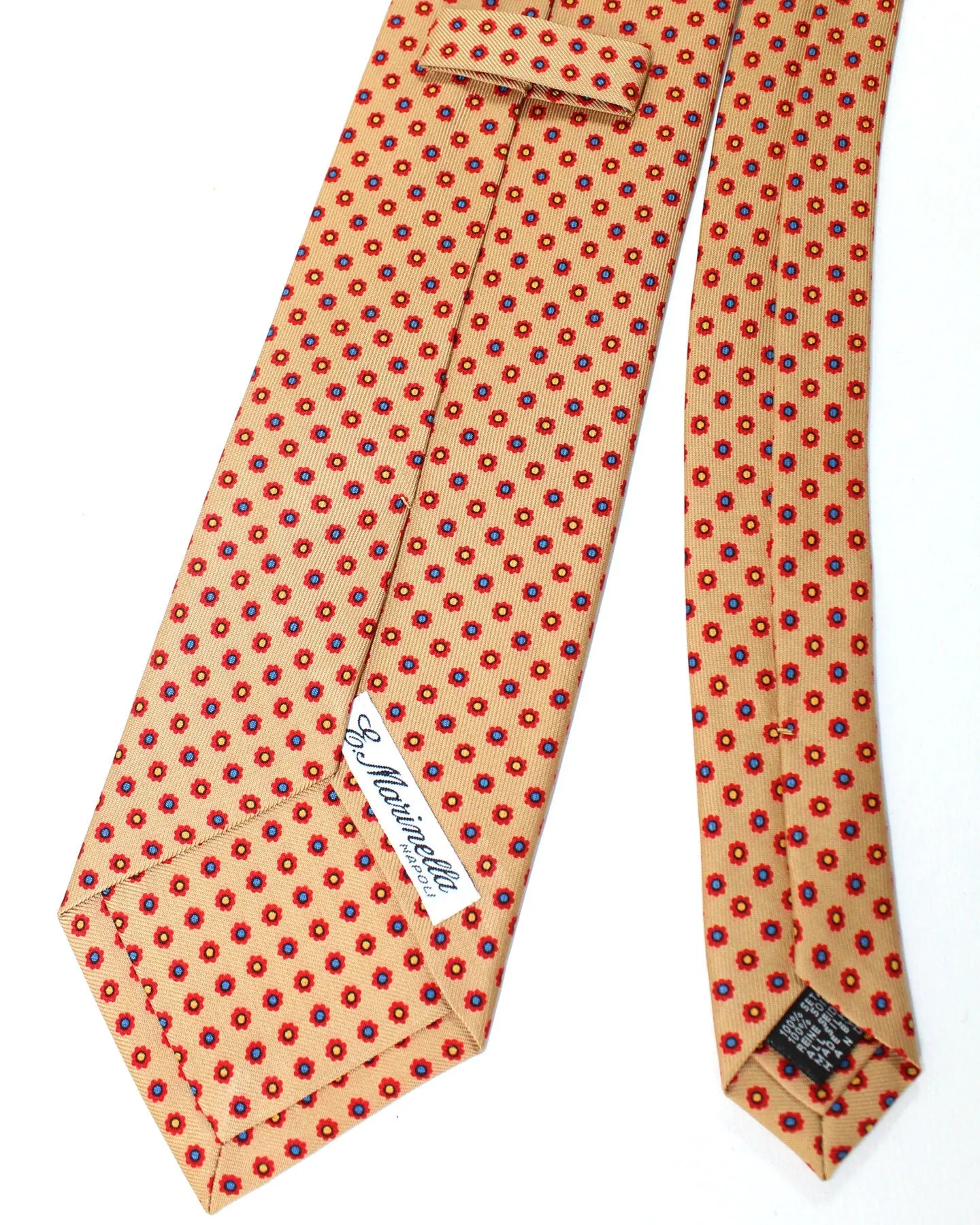 Sale: E. Marinella Classic Silk Tie - Orange, Taupe, and Red Mini Flowers