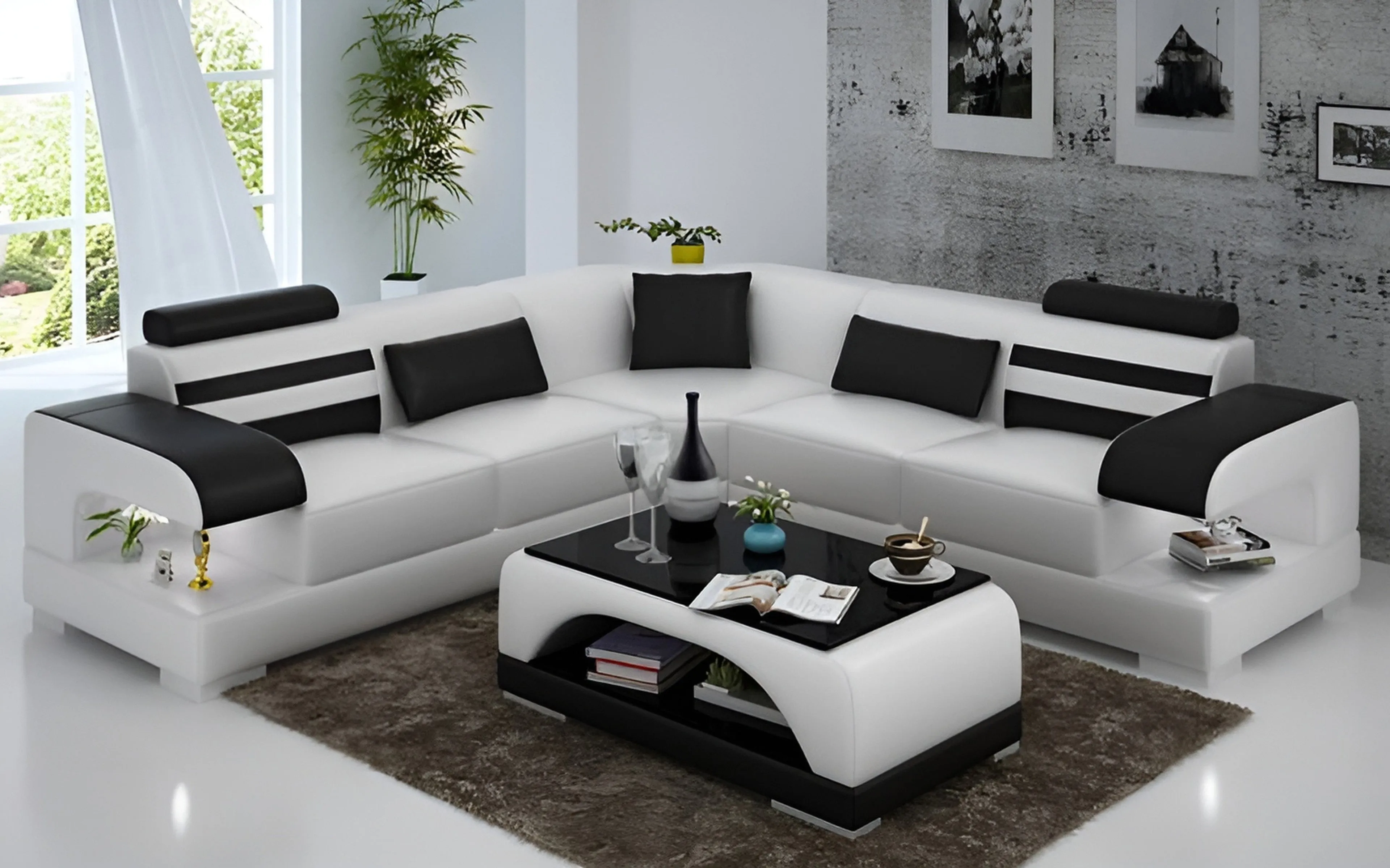 Eleese Modern Leather Sectional with LED Light