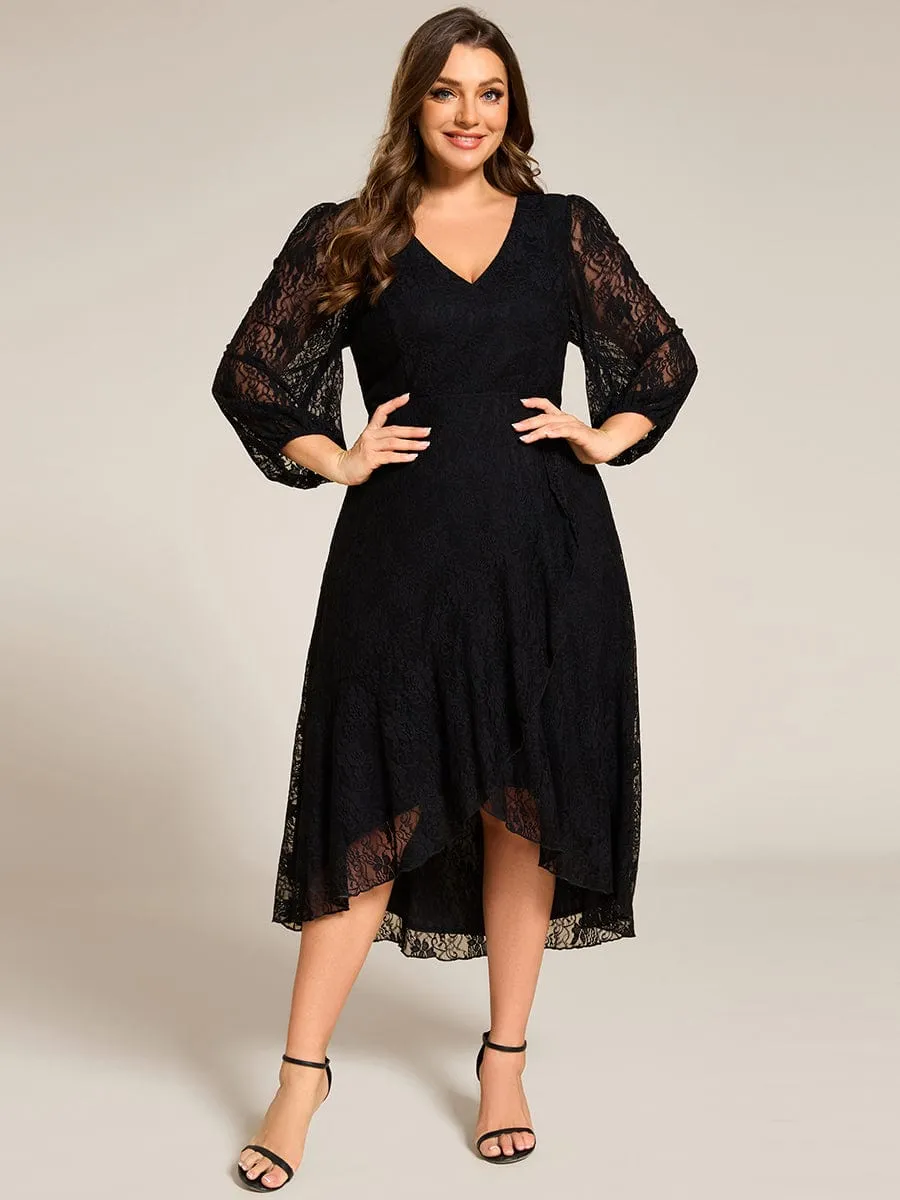 Elegant Lace A-Line Long Sleeves Midi Wedding Guest Dress