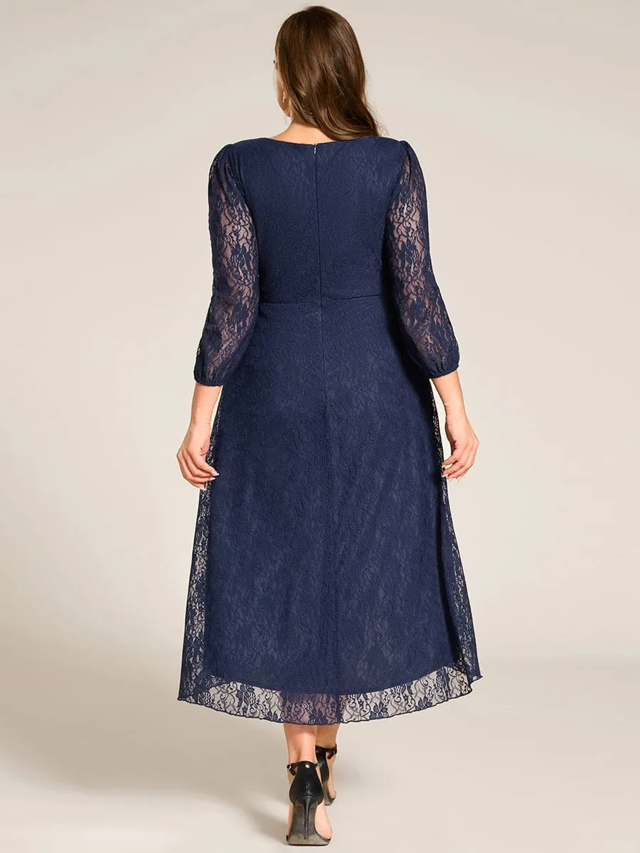 Elegant Lace A-Line Long Sleeves Midi Wedding Guest Dress