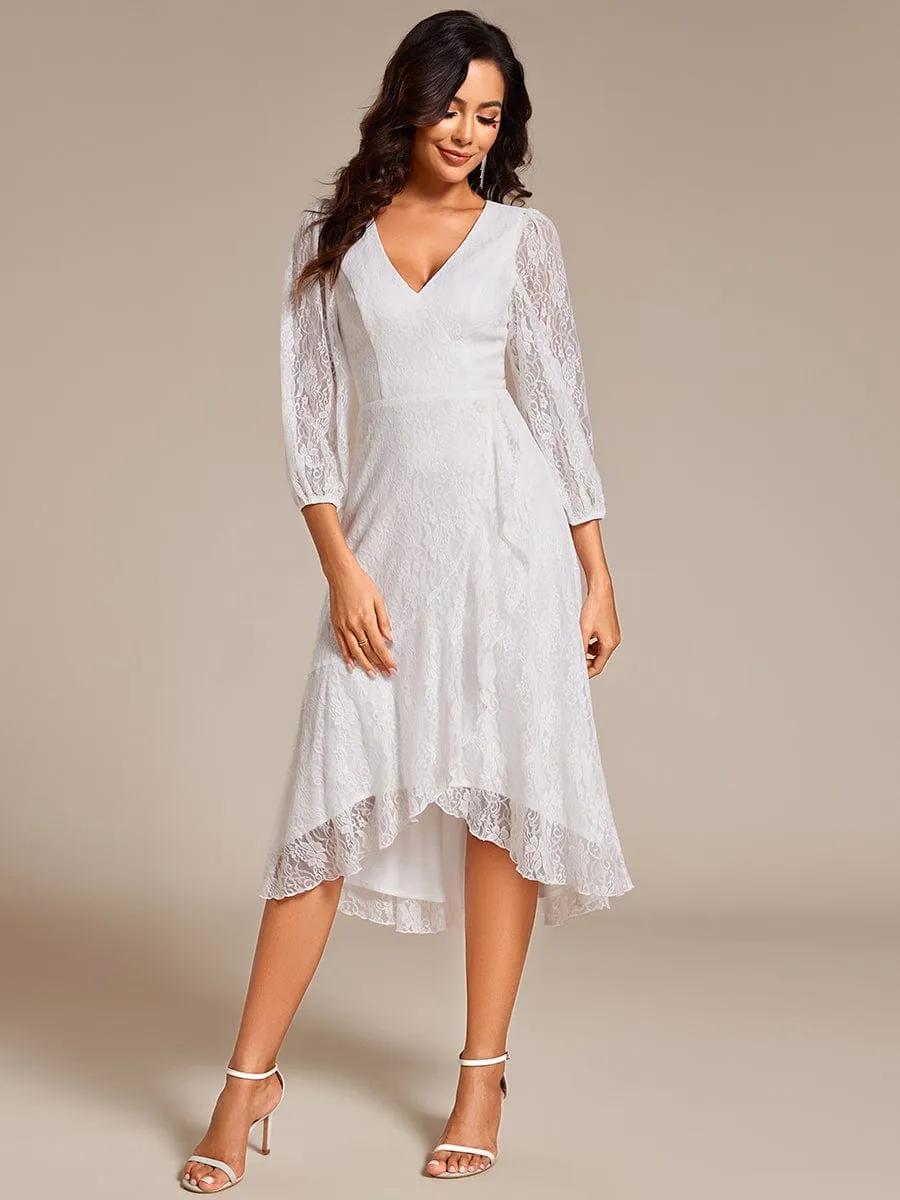 Elegant Lace A-Line Long Sleeves Midi Wedding Guest Dress