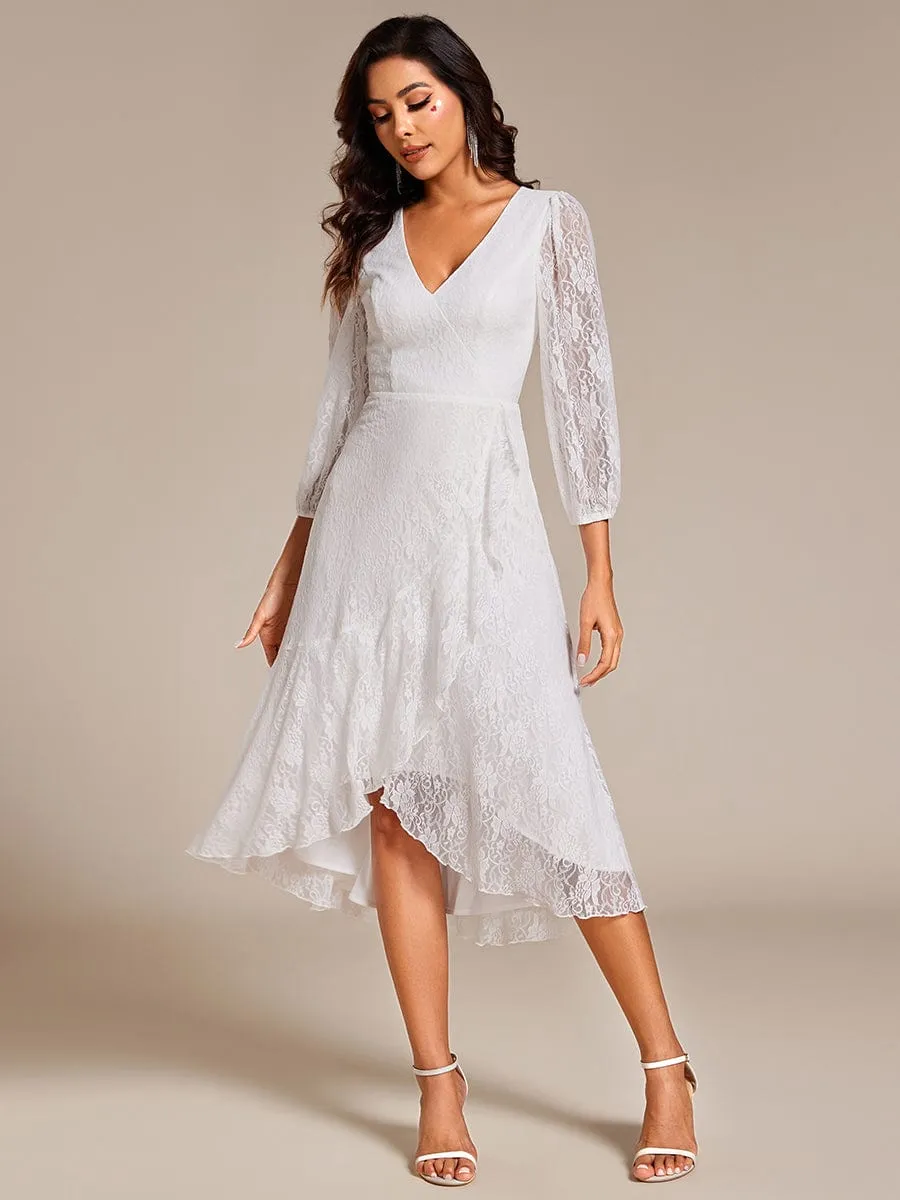 Elegant Lace A-Line Long Sleeves Midi Wedding Guest Dress