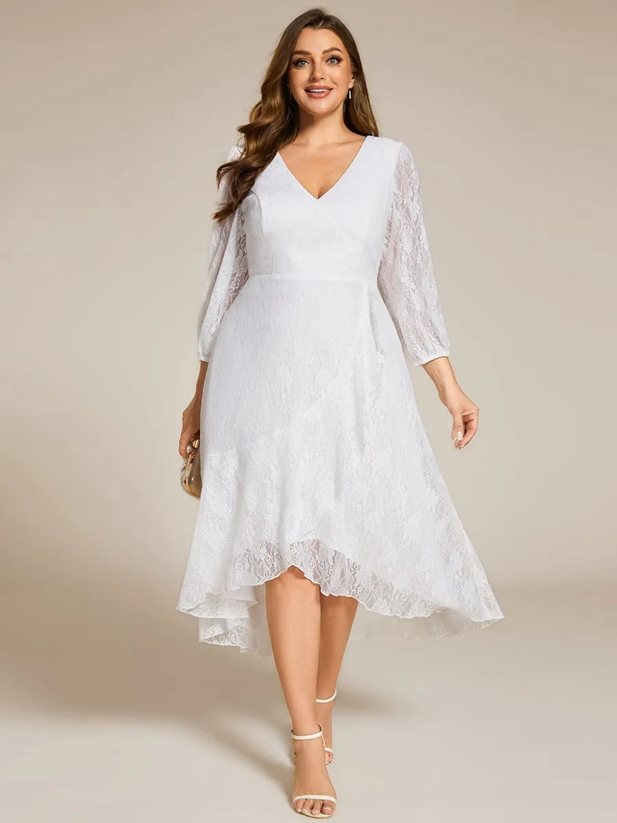 Elegant Lace A-Line Long Sleeves Midi Wedding Guest Dress