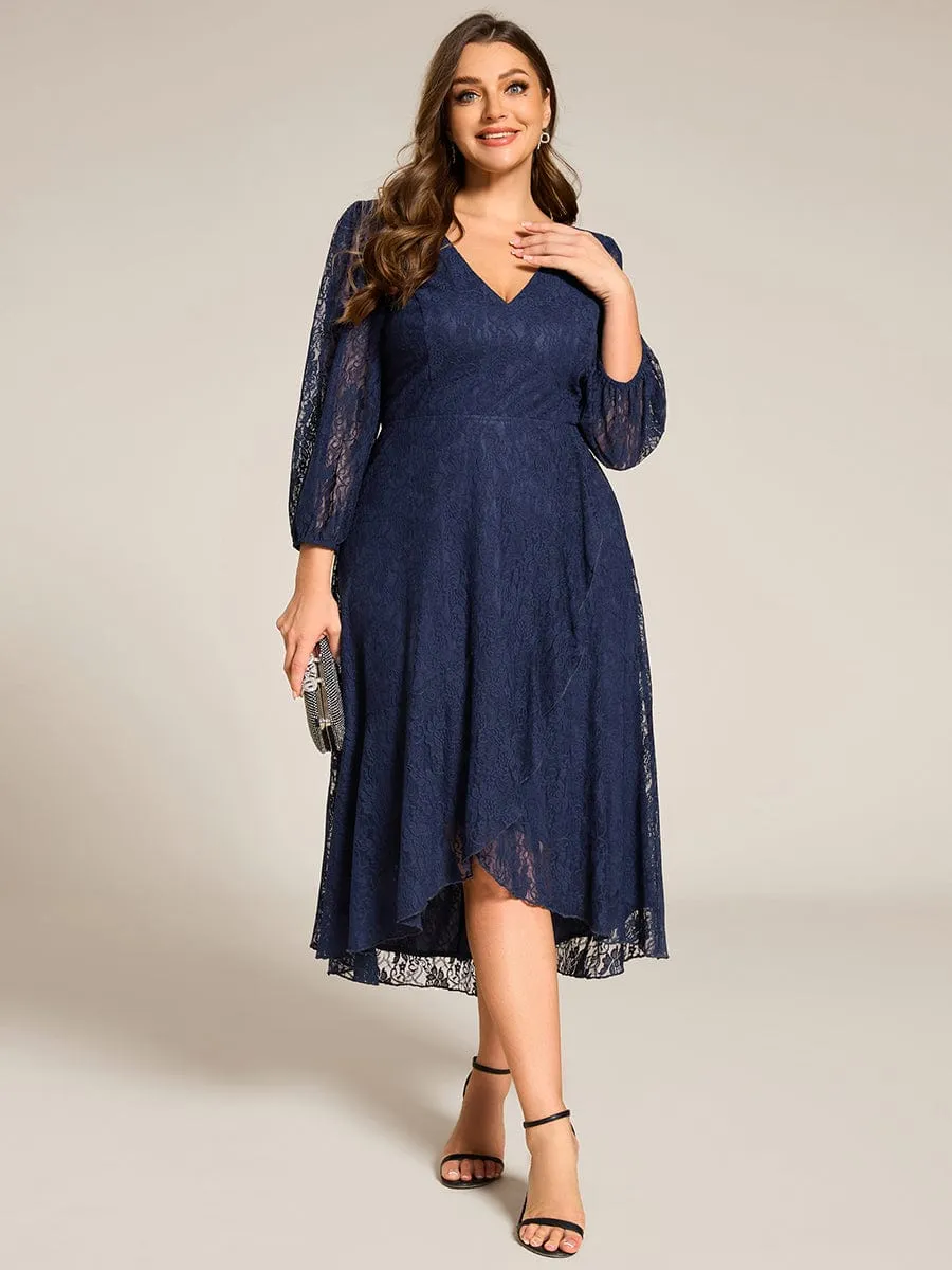 Elegant Lace A-Line Long Sleeves Midi Wedding Guest Dress