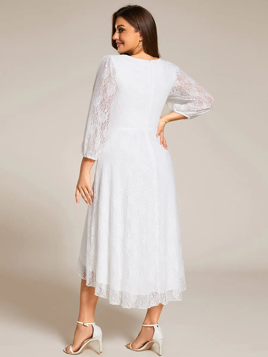 Elegant Lace A-Line Long Sleeves Midi Wedding Guest Dress