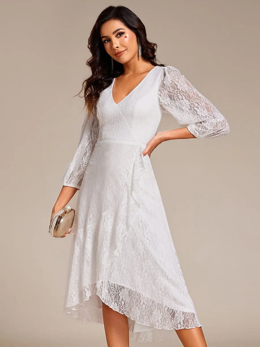 Elegant Lace A-Line Long Sleeves Midi Wedding Guest Dress