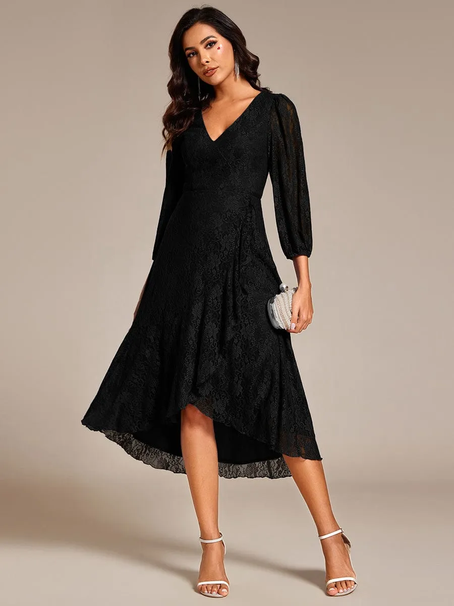 Elegant Lace A-Line Long Sleeves Midi Wedding Guest Dress