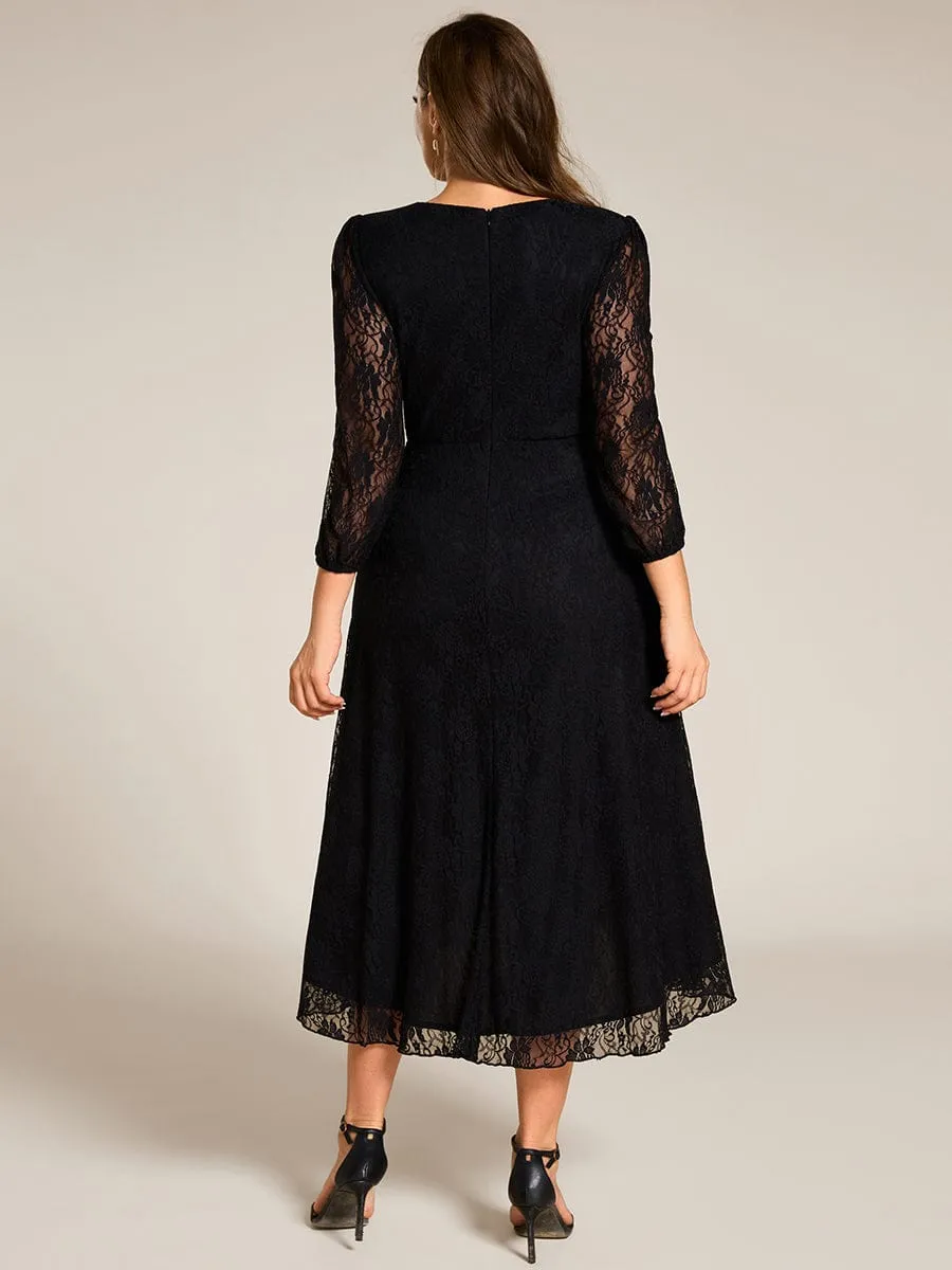 Elegant Lace A-Line Long Sleeves Midi Wedding Guest Dress