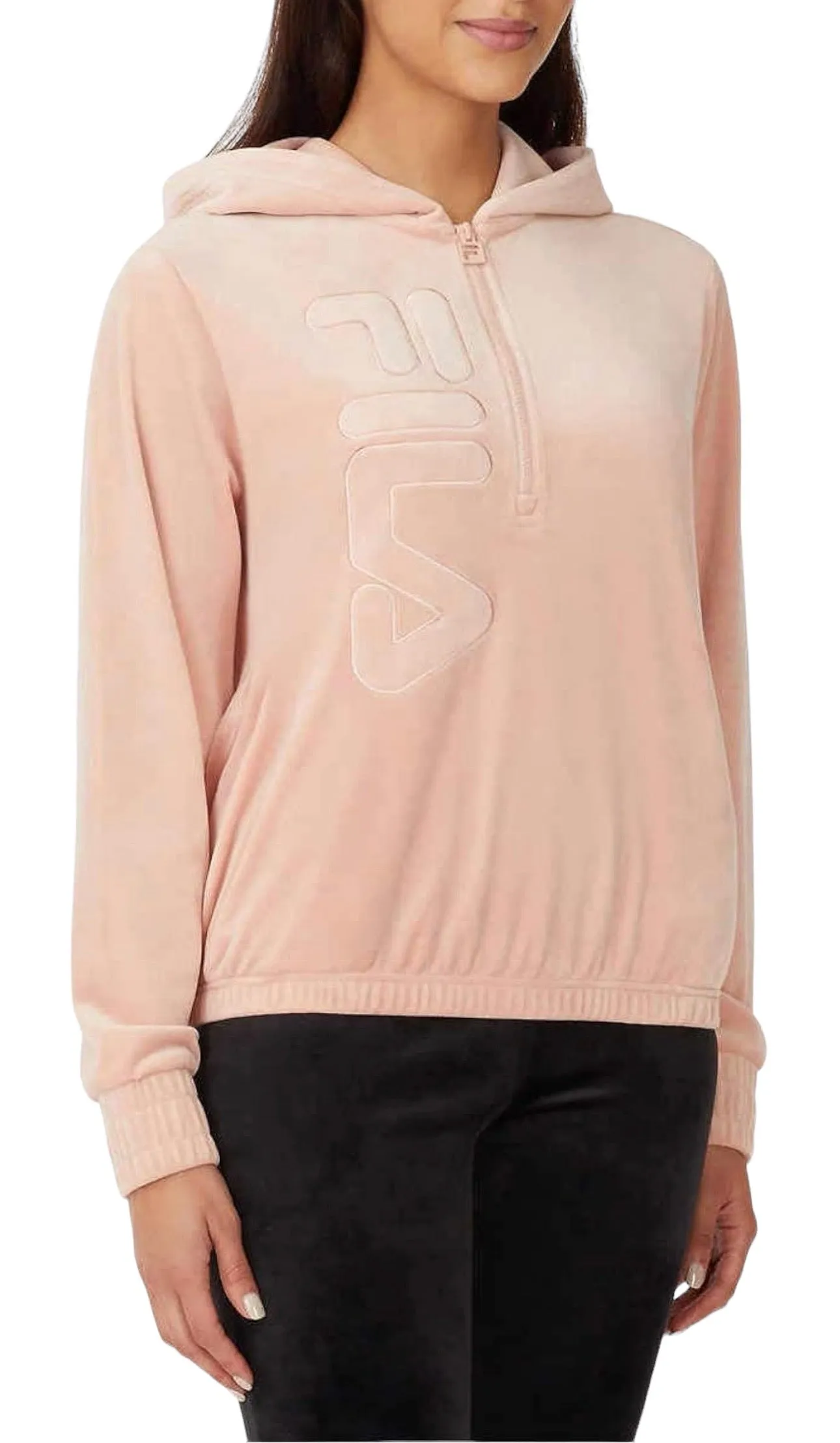 Fila Womens Velour Quarter Zip Hoodie Misty Rose Small