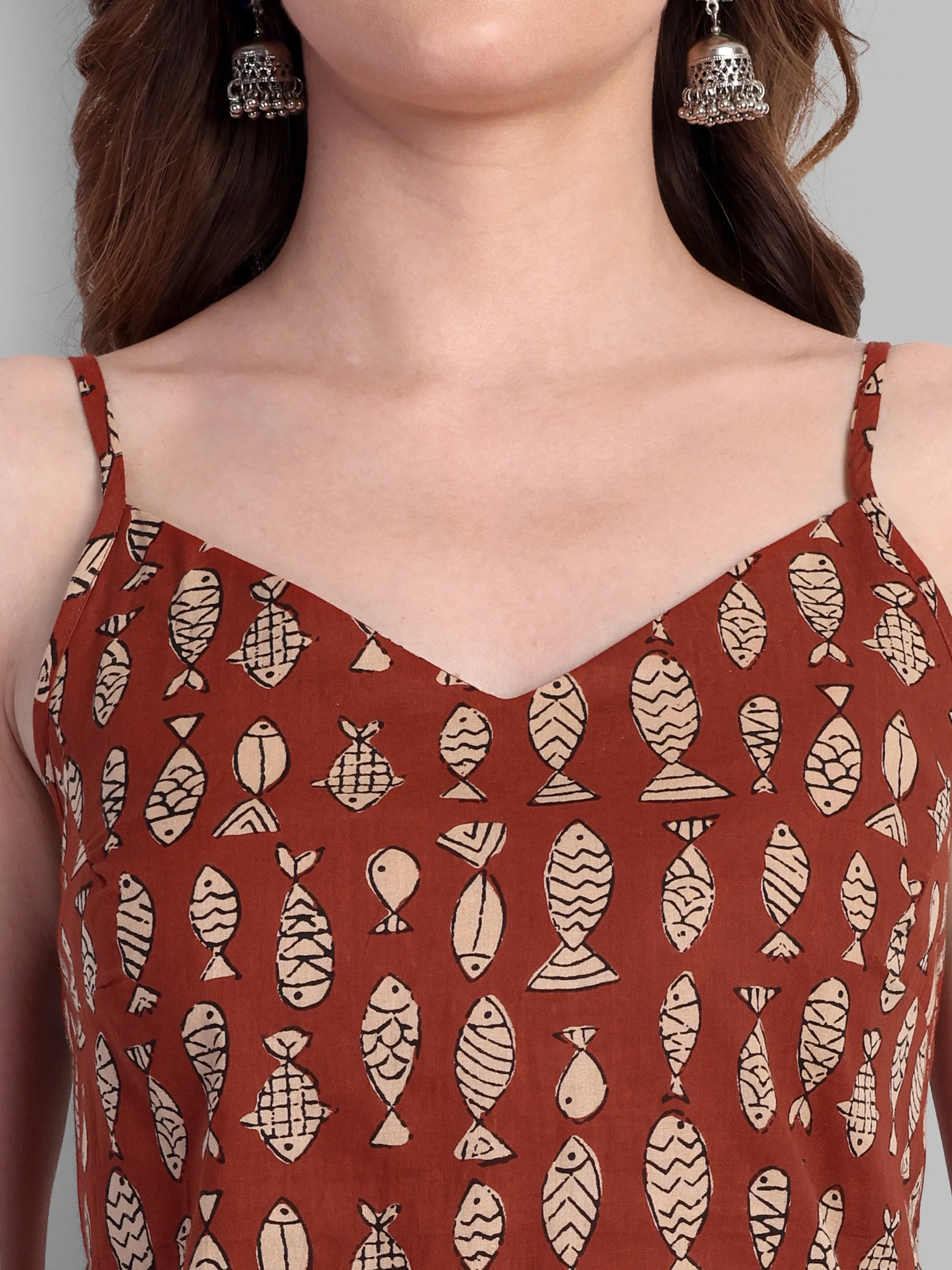 Fish Print Noodle strap top