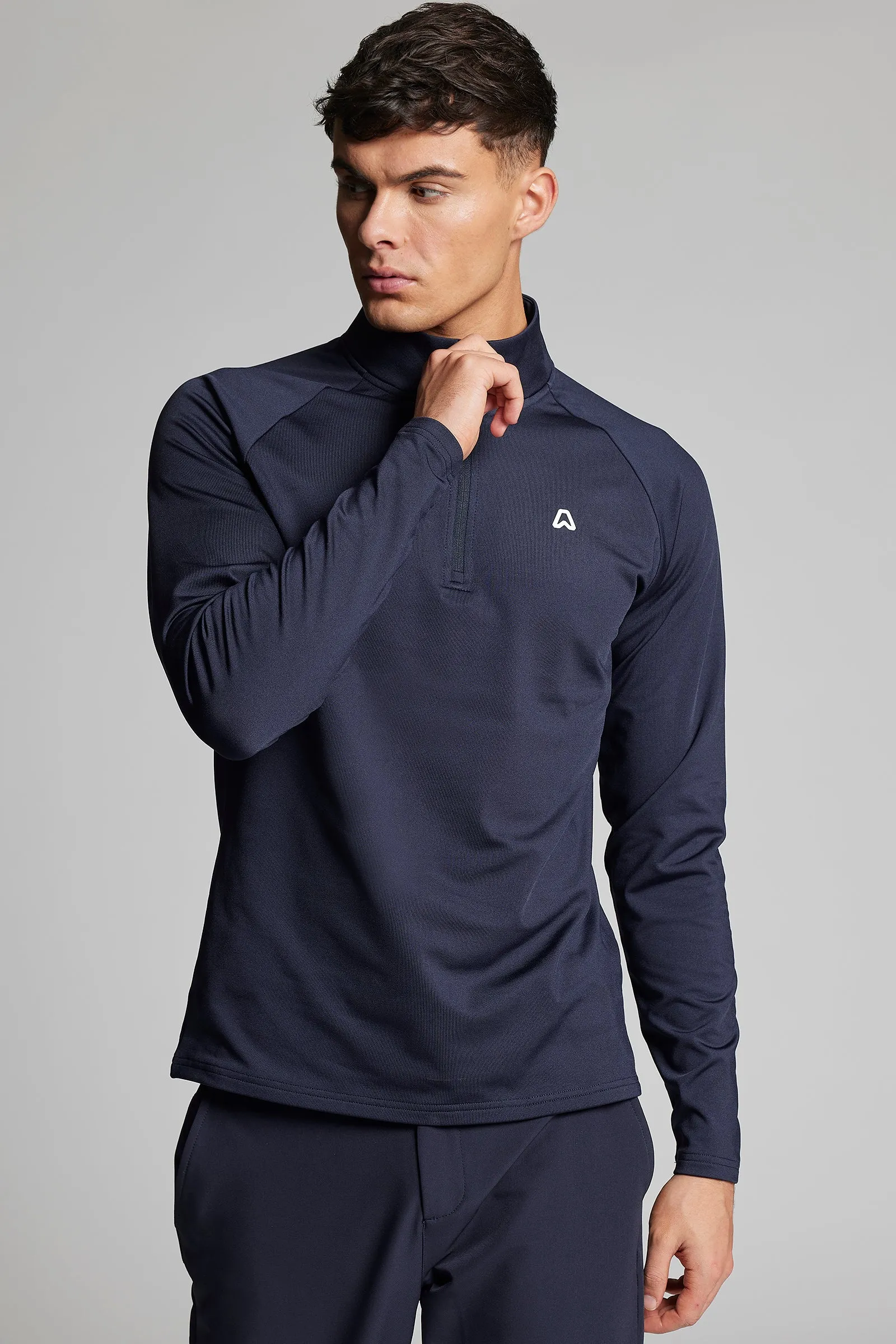 Fleece Back Slim Fit 1/4 Zip Top - Ace Navy