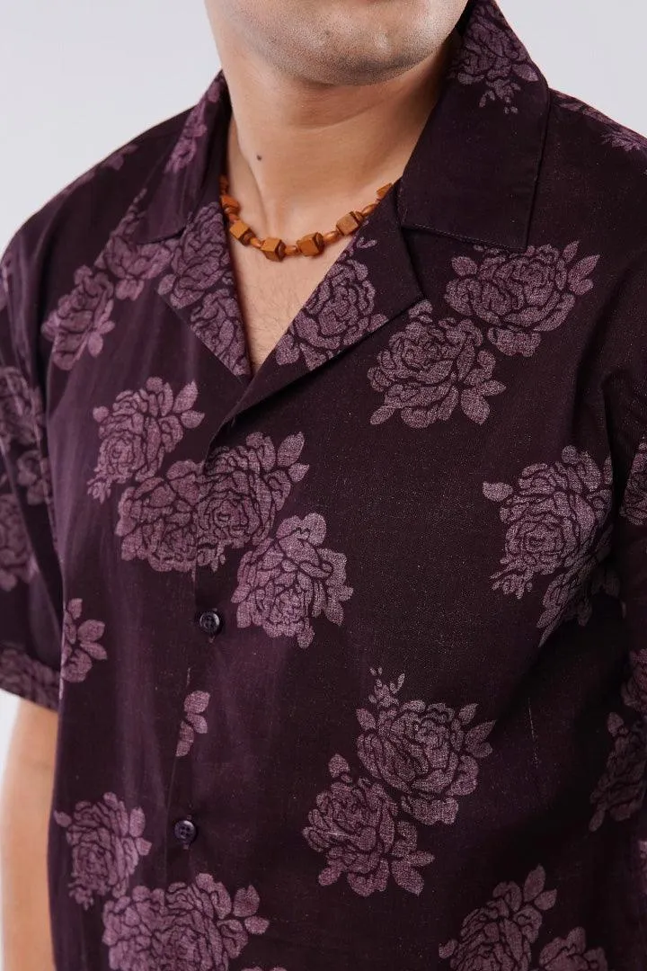 Floral Printed Cuban Shirt - Maroon