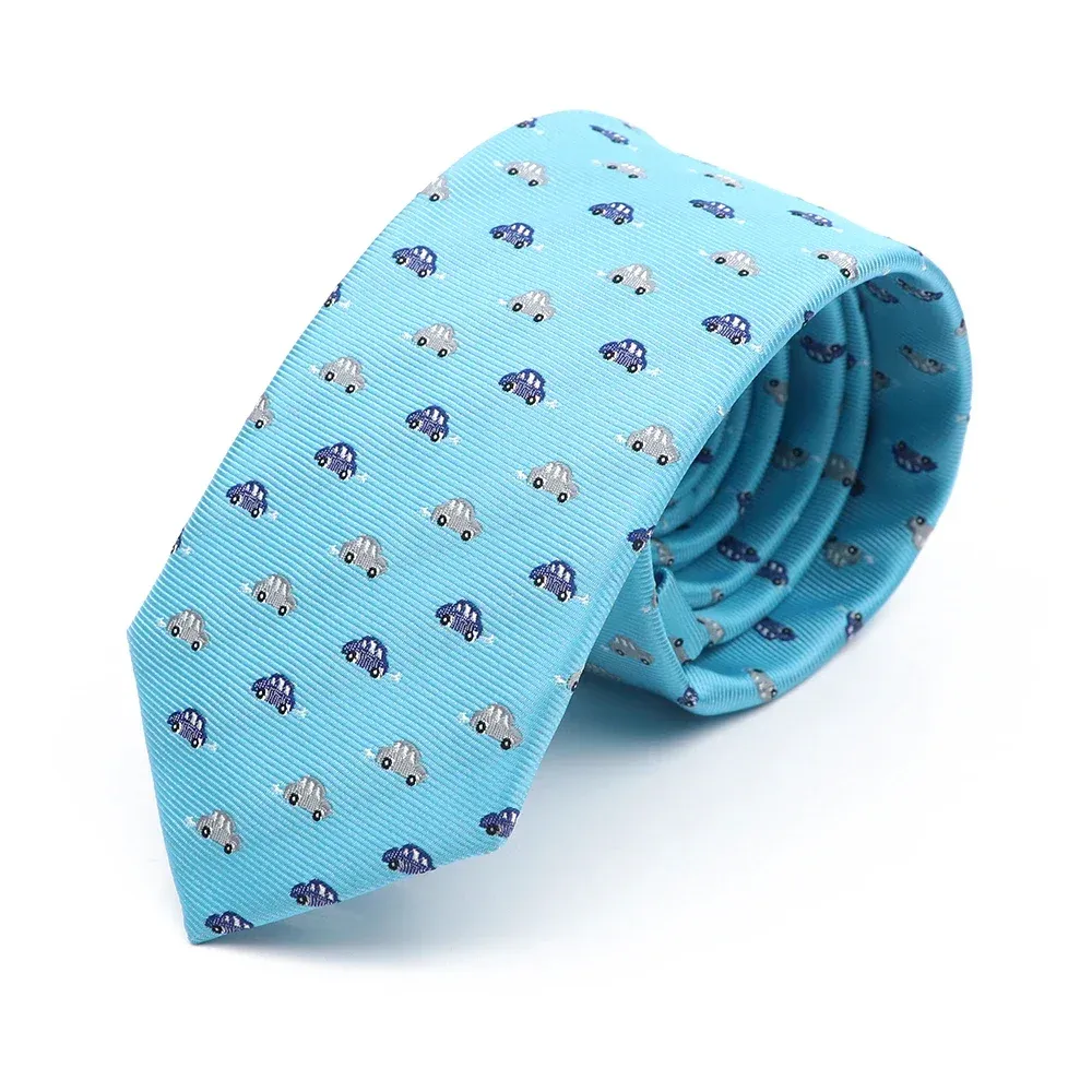 Fort Myers Cars Skinny Polyester Tie, Light Blue / Grey / Blue