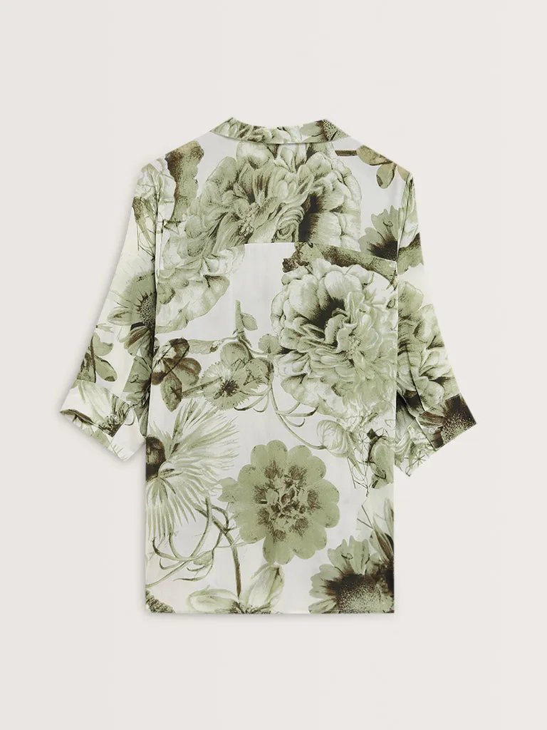 Gia Olive Floral Printed Shirt