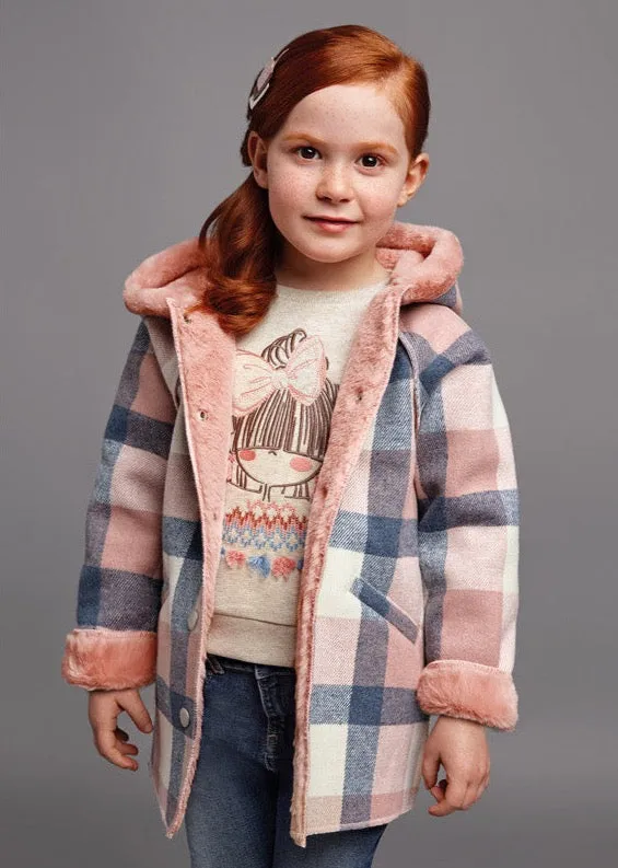 Girl's Hooded Plaid Coat Rose | Mayoral