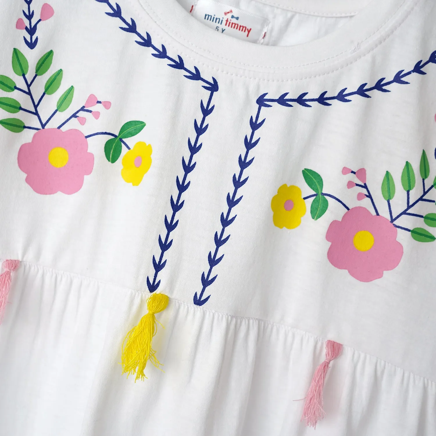 Girls Soft Cotton Graphic White Frock