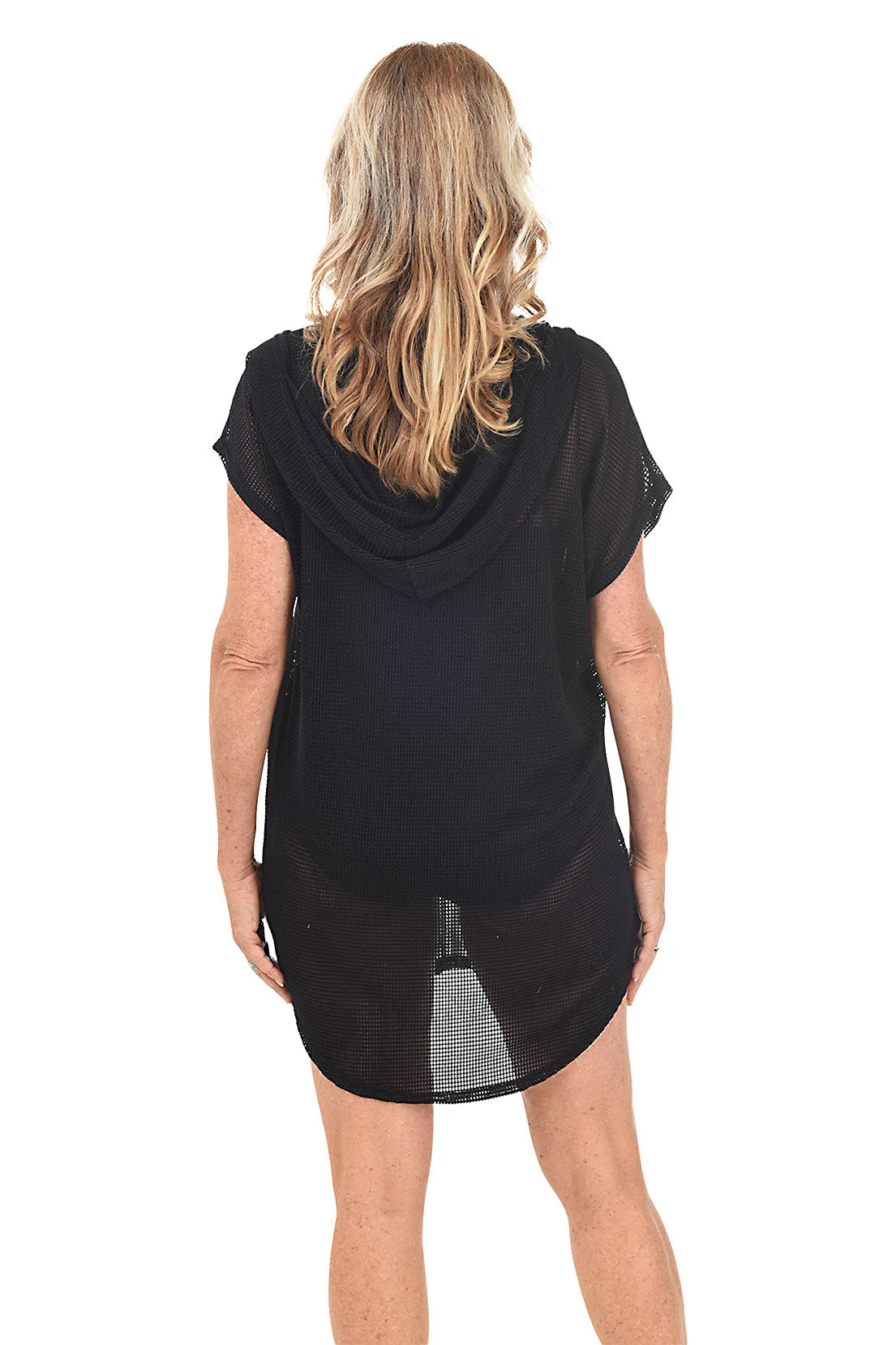 Gofret Mesh Short Sleeve Hoodie Cover-Up