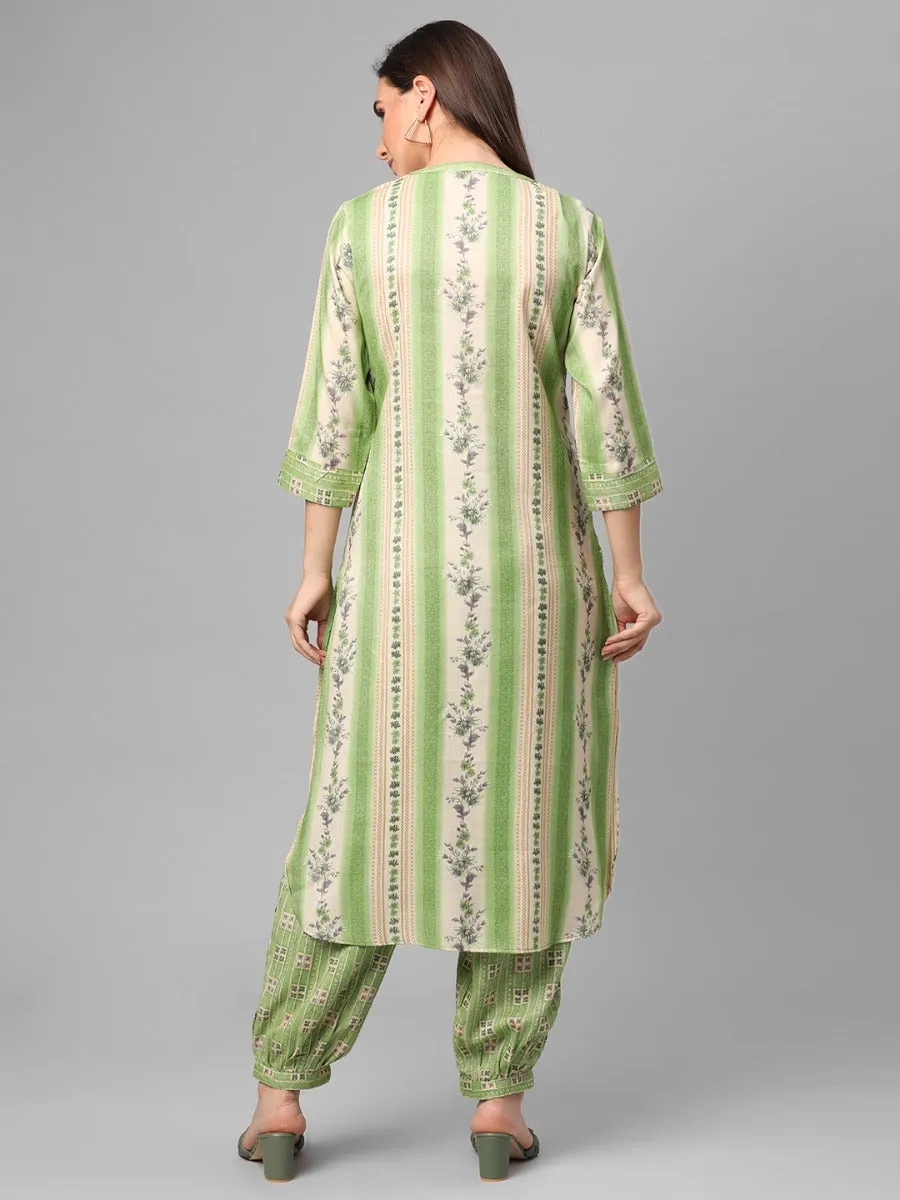 Green Floral Printed Kurta With Harem Pant