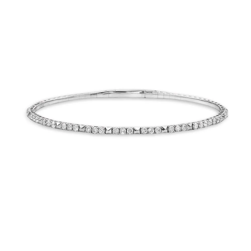 Halfway Flexible Diamond & Studs Thin Flexible Bangle Bracelet Cuff (0.95 ct.) in 14K Gold