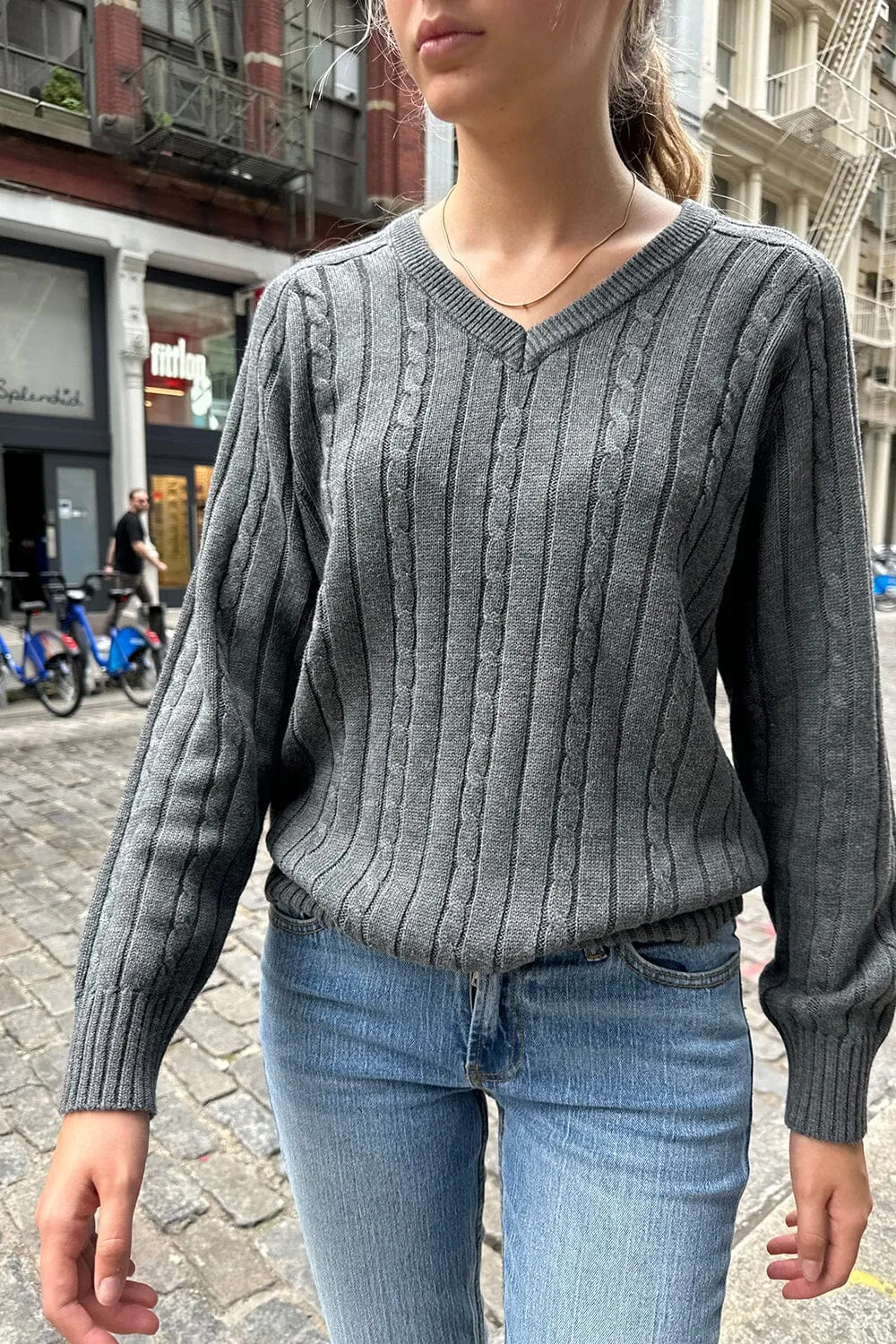 Soft Ida Cotton Cable-Knit V-Neck Sweater