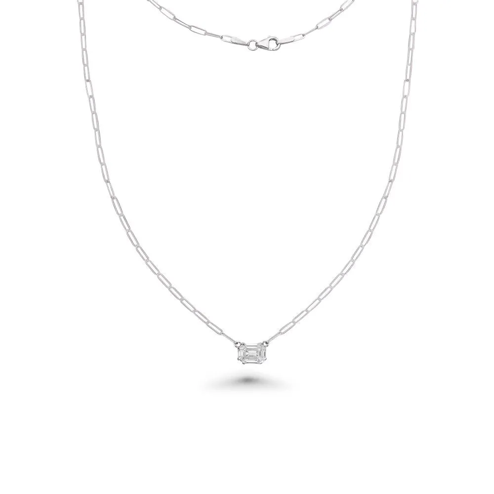 Illusion Rectangular Shape Emerald Cut Diamond Paperclip Necklace (0.50 ct.) in 14k Gold