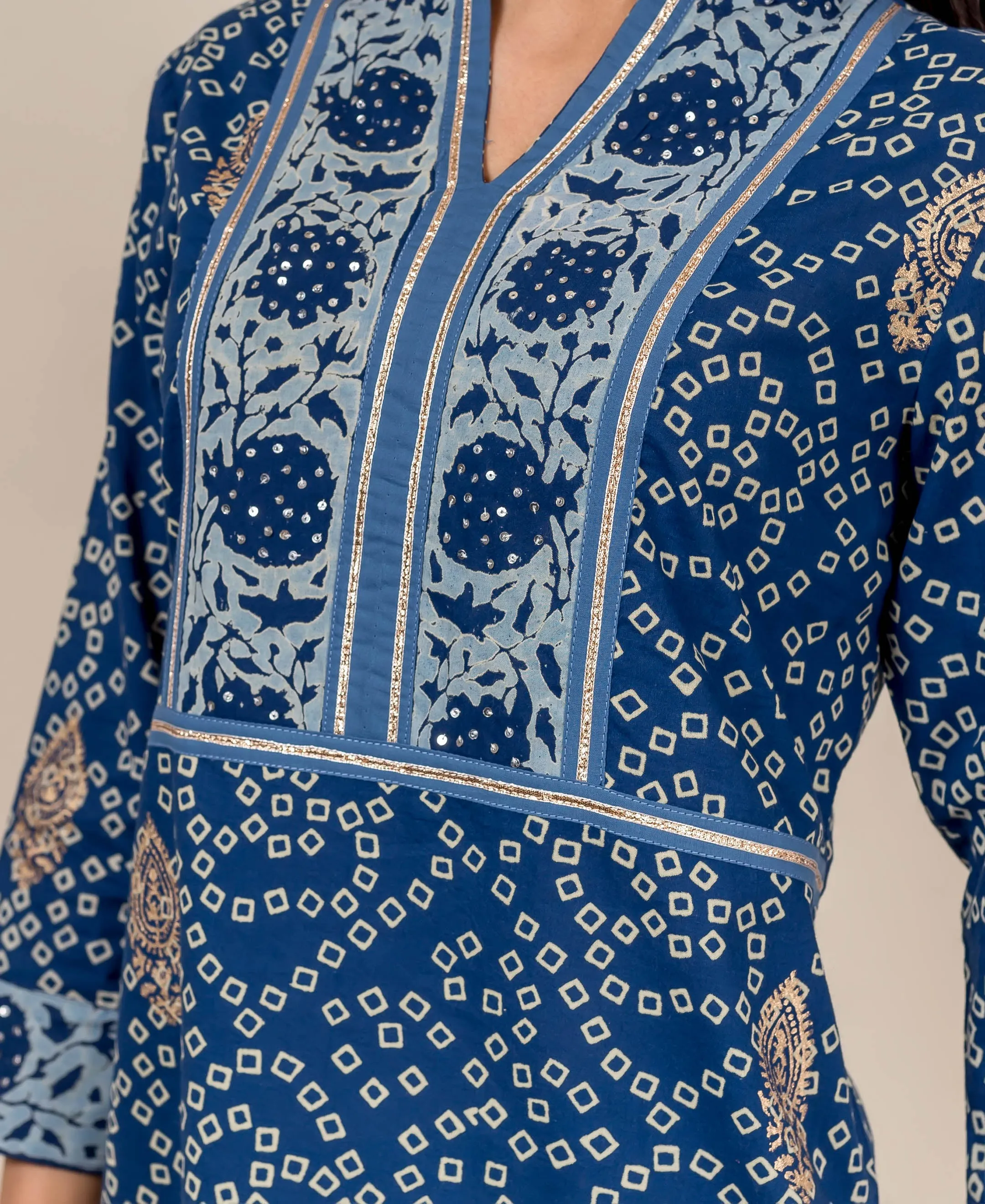 Indigo and Golden Printed Ethnic Top