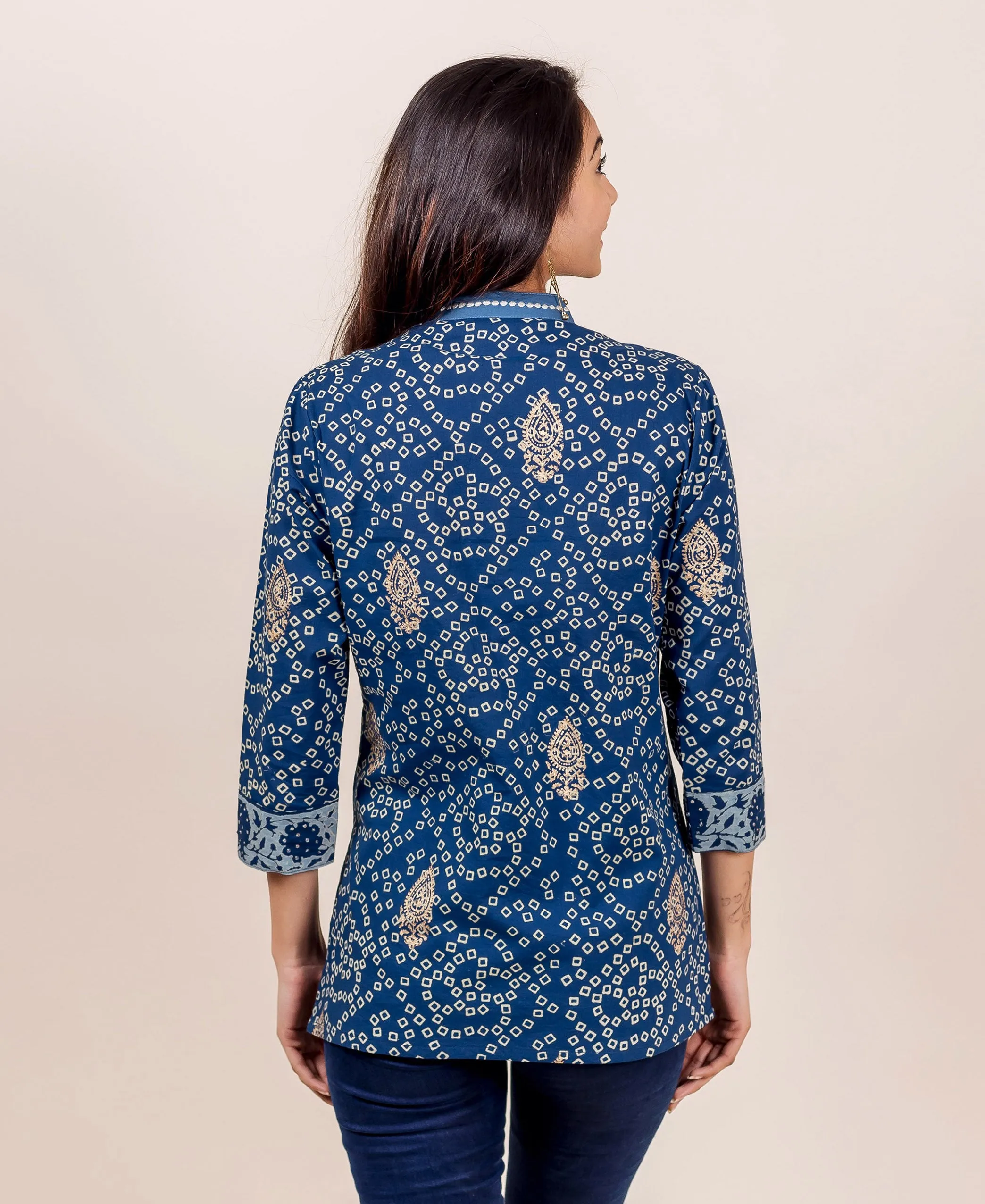 Indigo and Golden Printed Ethnic Top