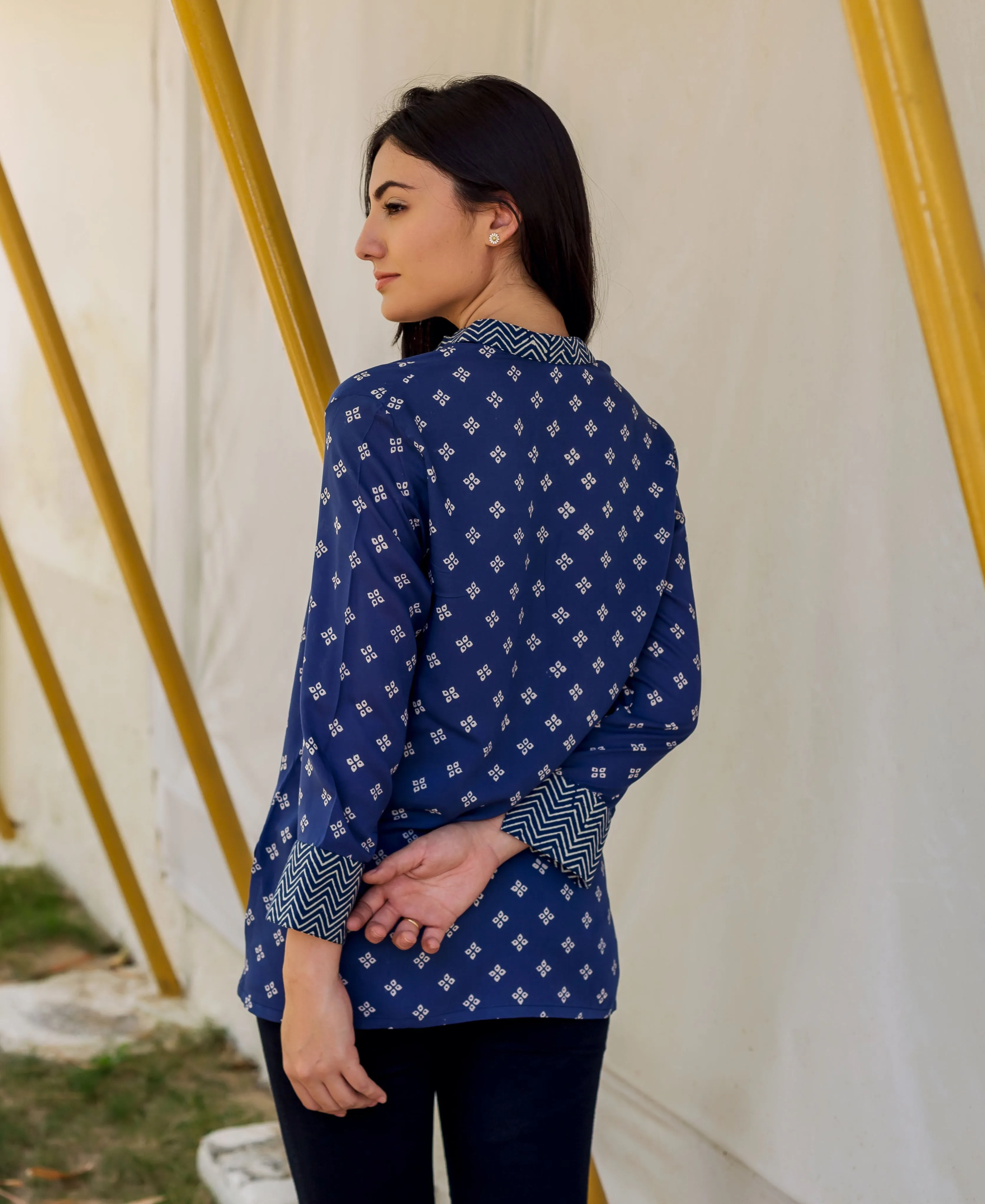 Indigo Bandhej Printed Modal Top