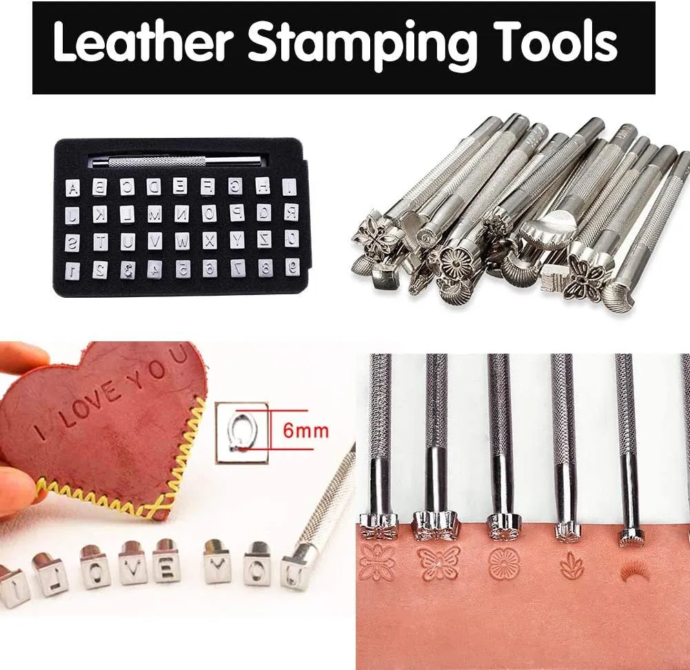 Jupean 424 Pieces Leather Working Tools and Supplies, Leather Craft Kits with Instructions, Leather Sewing Kit, Leather Tool Holder