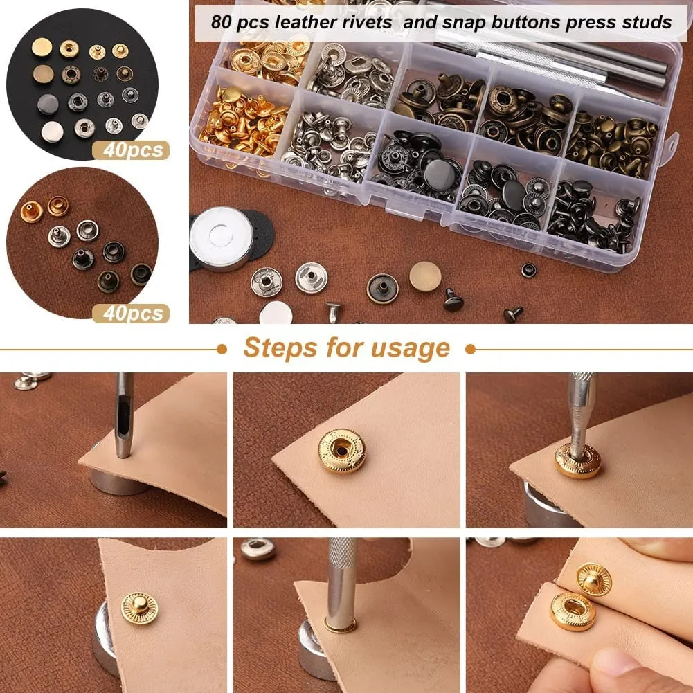 Jupean 424 Pieces Leather Working Tools and Supplies, Leather Craft Kits with Instructions, Leather Sewing Kit, Leather Tool Holder