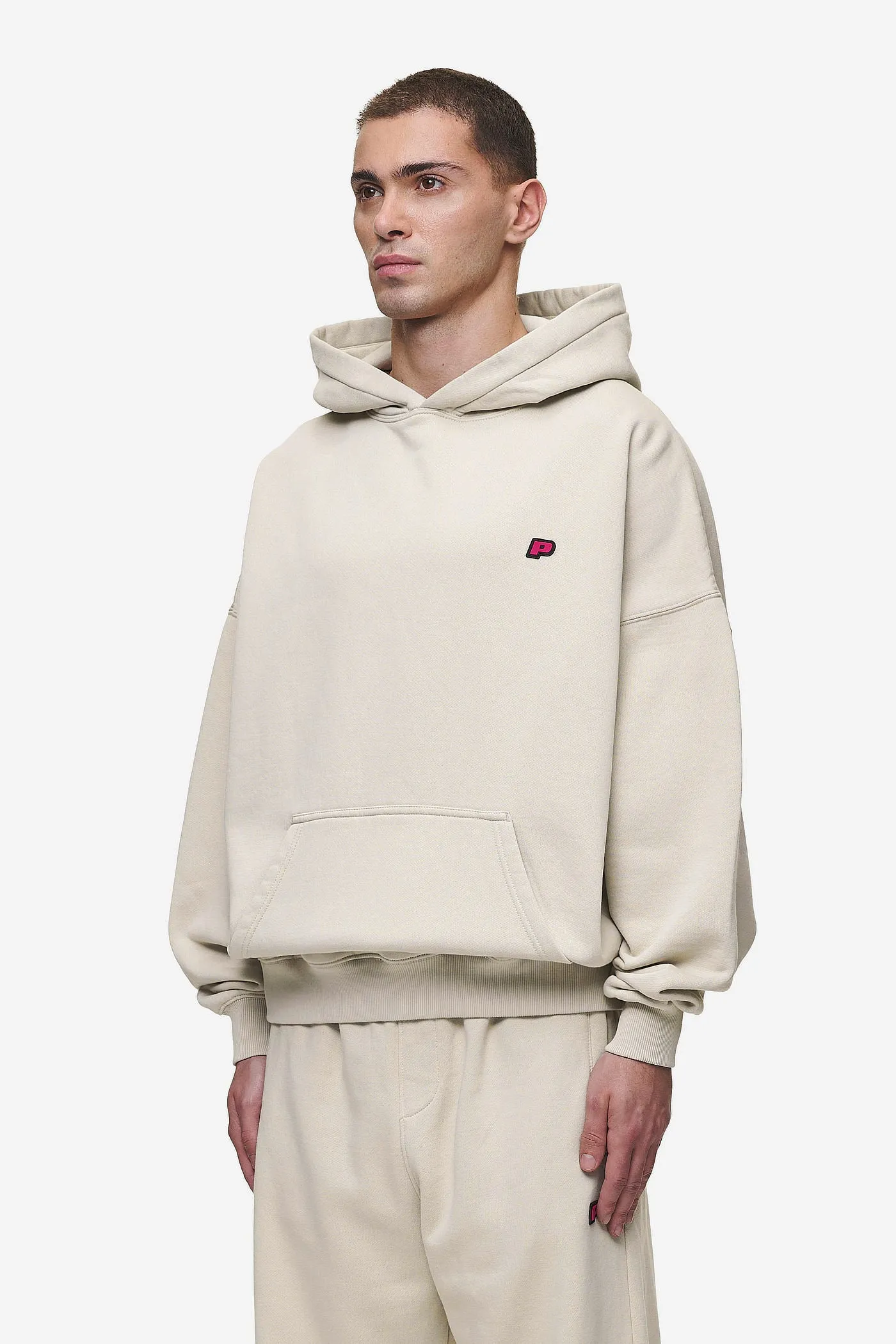 Leono Boxy Hoodie Washed Light Beige Virtual Pink Gum