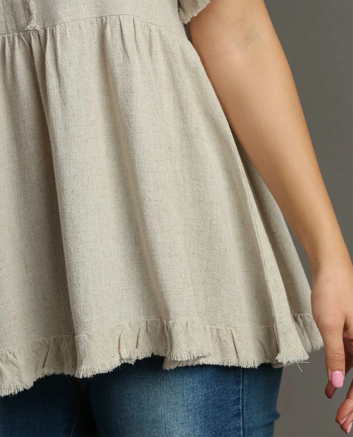 Linen V-Neck Pleated Top