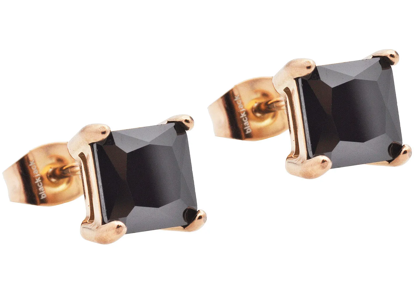 Mens 7mm Black Cubic Zirconia Rose Stainless Steel Square Stud Earrings