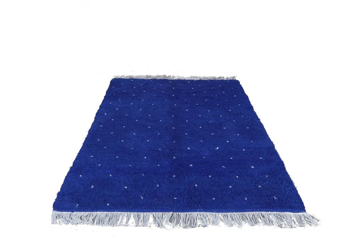 Moroccan White Polka Dot Rug - Blue