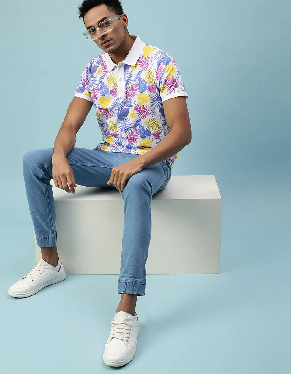 Multicolor All Over Floral Printed Polo T-shirt