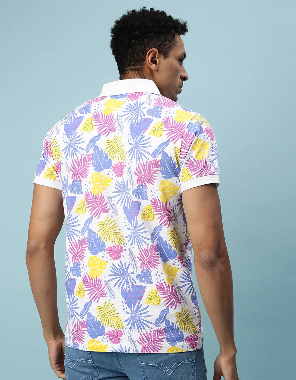 Multicolor All Over Floral Printed Polo T-shirt