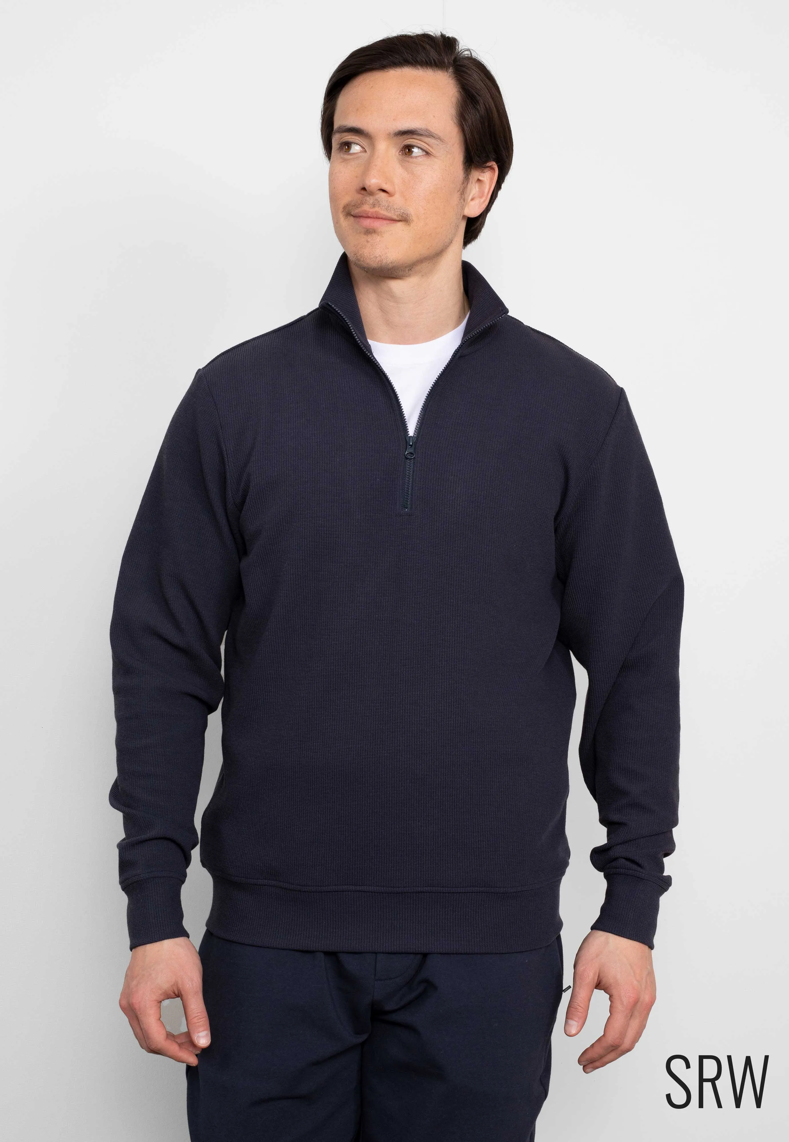 Navy Half-Zip Waffle Sweatshirt